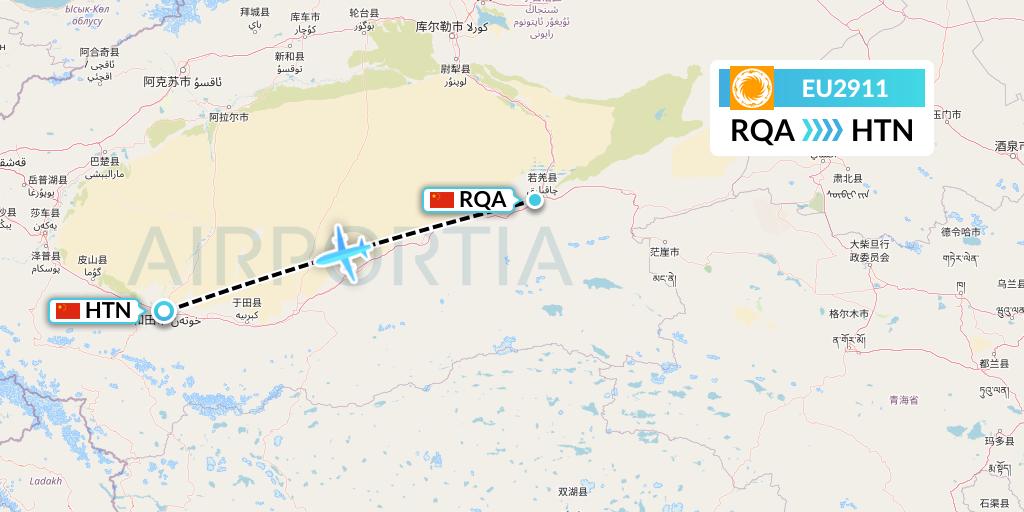 EU2911 Chengdu Airlines Flight Map: Korla to Hotan