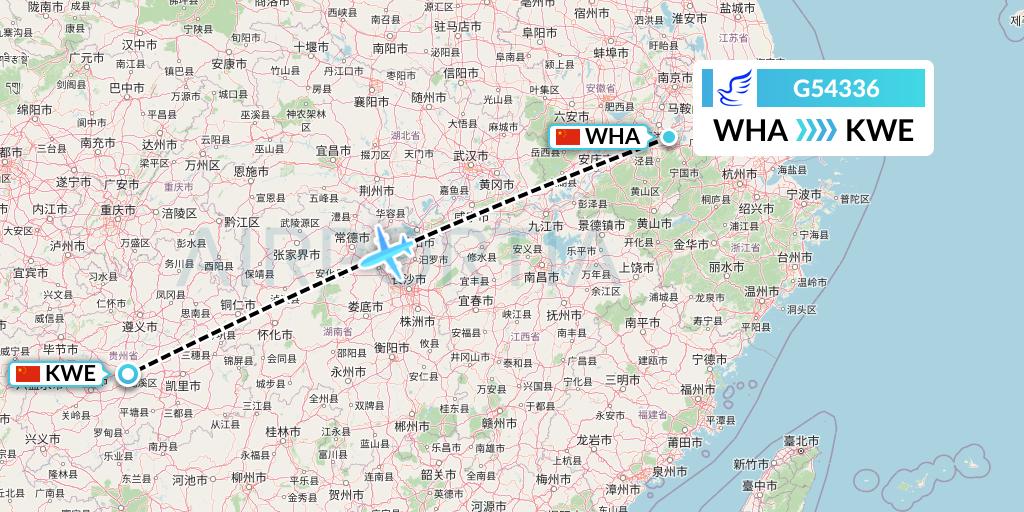 G54336 China Express Airlines Flight Map: Wuhu to Guiyang