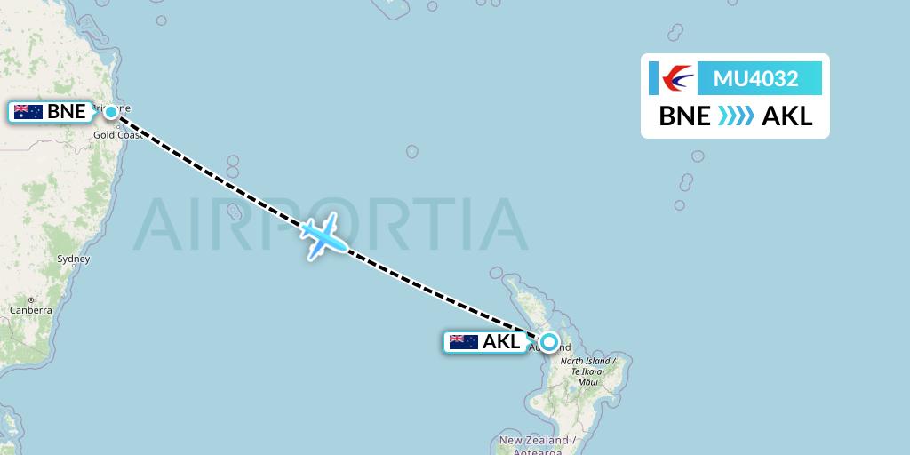 MU4032 China Eastern Airlines Flight Map: Brisbane to Auckland