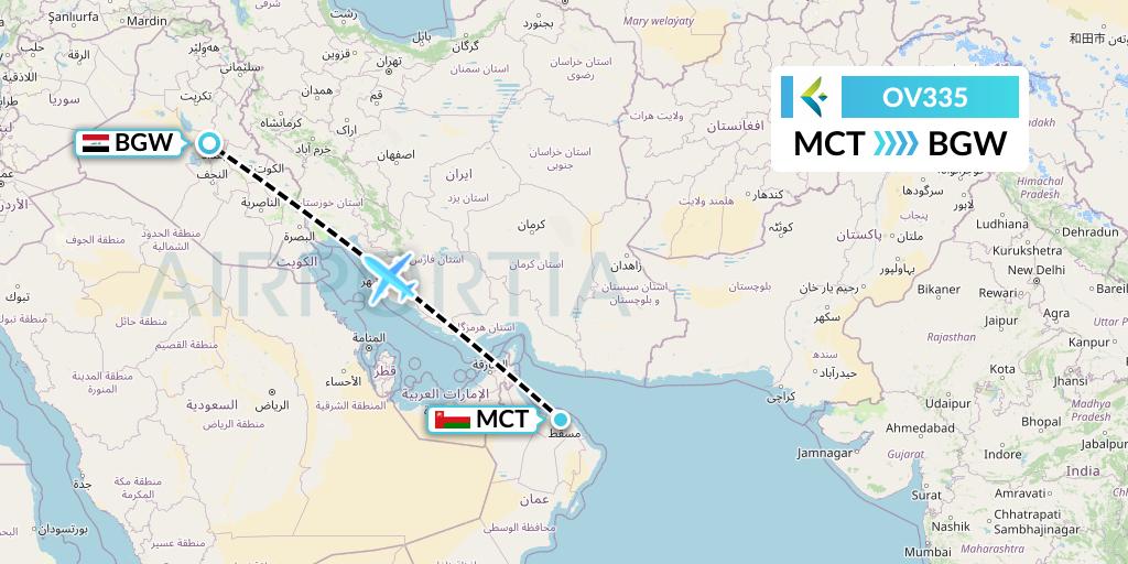 OV335 SalamAir Flight Map: Muscat to Baghdad
