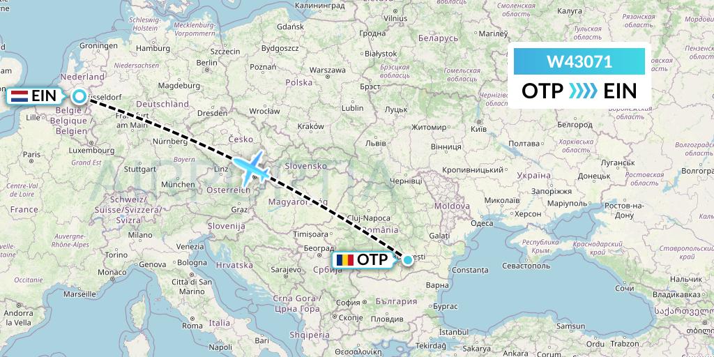 W43071 Wizz Air Malta Flight Map: Bucharest to Eindhoven
