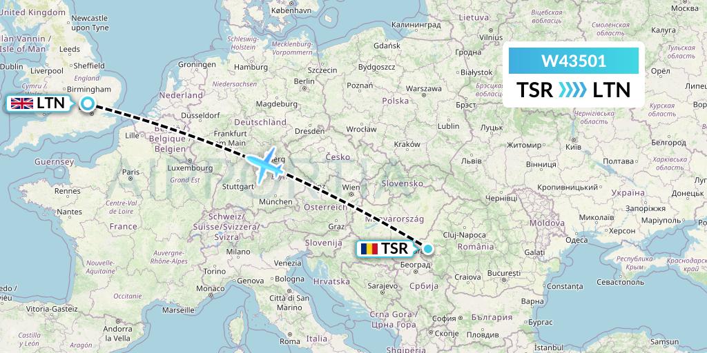 W43501 Wizz Air Malta Flight Map: Timisoara to London