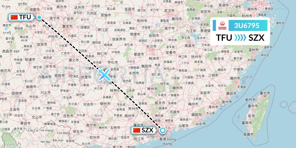 3U6795 Sichuan Airlines Flight Map: Chengdu to Shenzhen