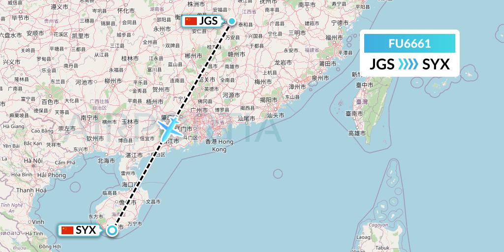 FU6661 Fuzhou Airlines Flight Map: Ji'an to Sanya