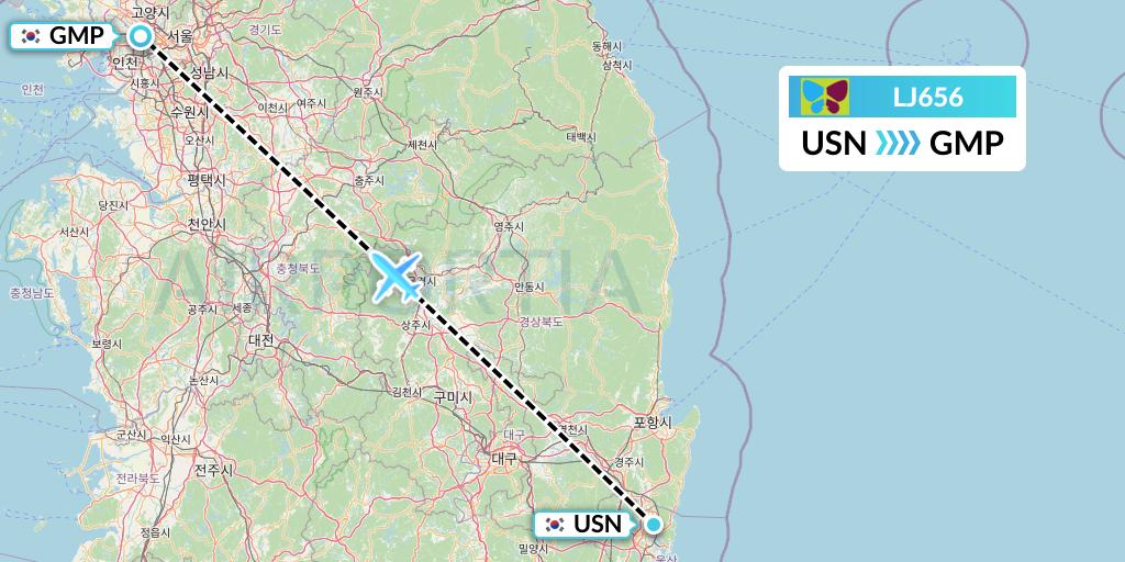 LJ656 Jin Air Flight Map: Ulsan to Seoul