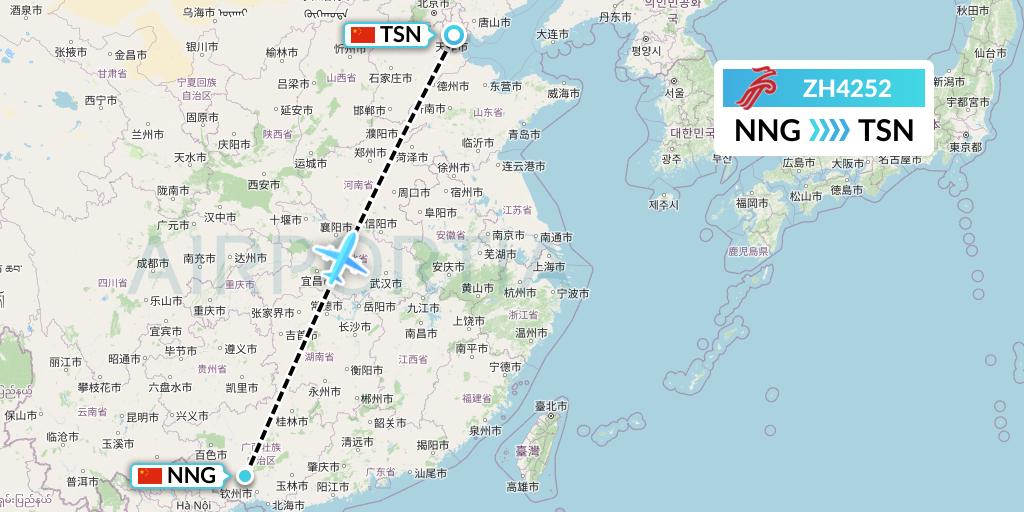 ZH4252 Shenzhen Airlines Flight Map: Nanning to Tianjin