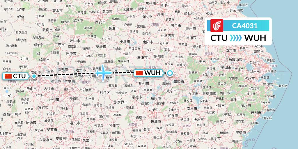 CA4031 Air China Flight Map: Chengdu to Wuhan