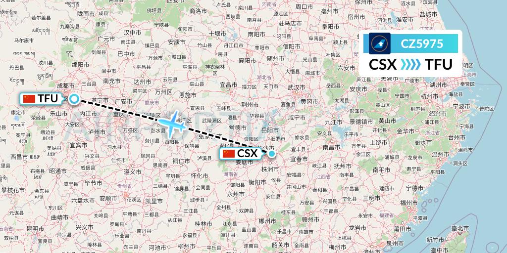 CZ5975 China Southern Airlines Flight Map: Changsha to Chengdu