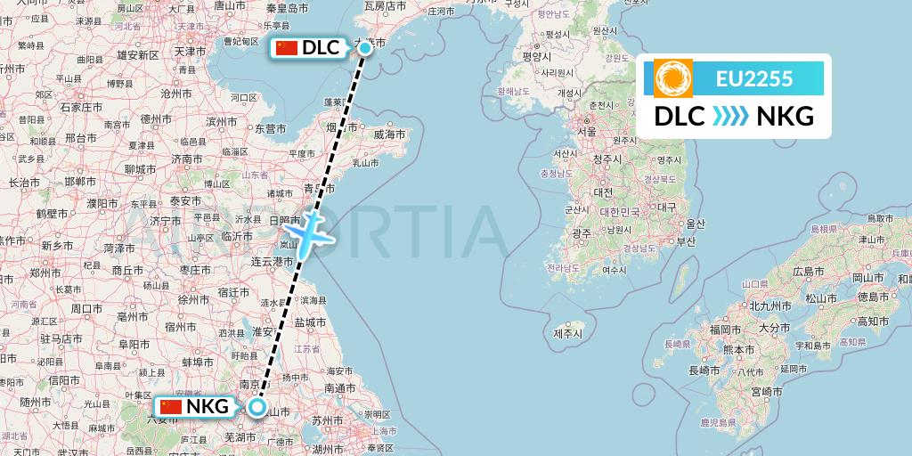 EU2255 Chengdu Airlines Flight Map: Dalian to Nanjing