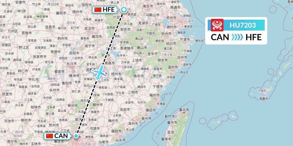 HU7203 Hainan Airlines Flight Map: Guangzhou to Hefei