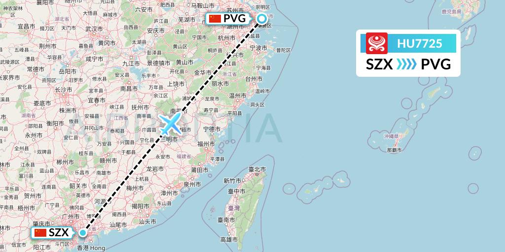 HU7725 Hainan Airlines Flight Map: Shenzhen to Shanghai