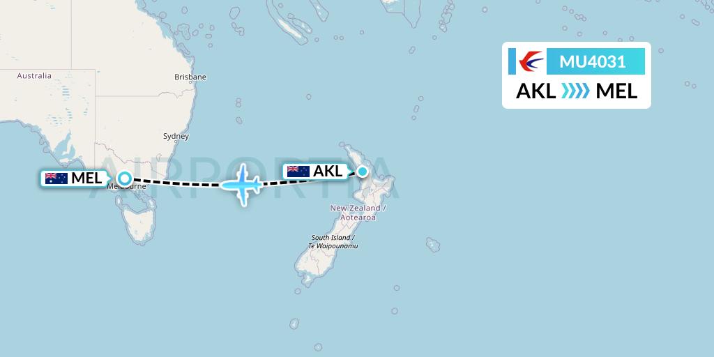 MU4031 China Eastern Airlines Flight Map: Auckland to Melbourne