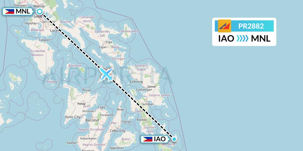 PR2882 Philippine Airlines Flight Map: Del Carmen to Manila