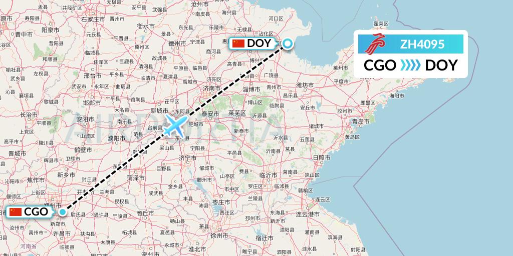 ZH4095 Shenzhen Airlines Flight Map: Zhengzhou to Dongying