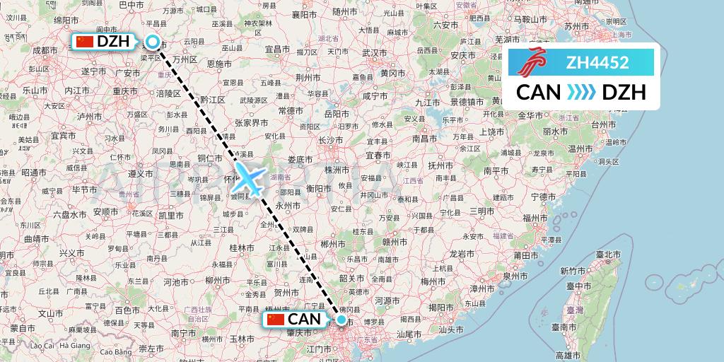 ZH4452 Shenzhen Airlines Flight Map: Guangzhou to Dazhou