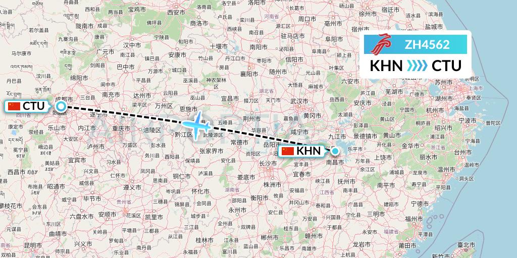 ZH4562 Shenzhen Airlines Flight Map: Nanchang to Chengdu