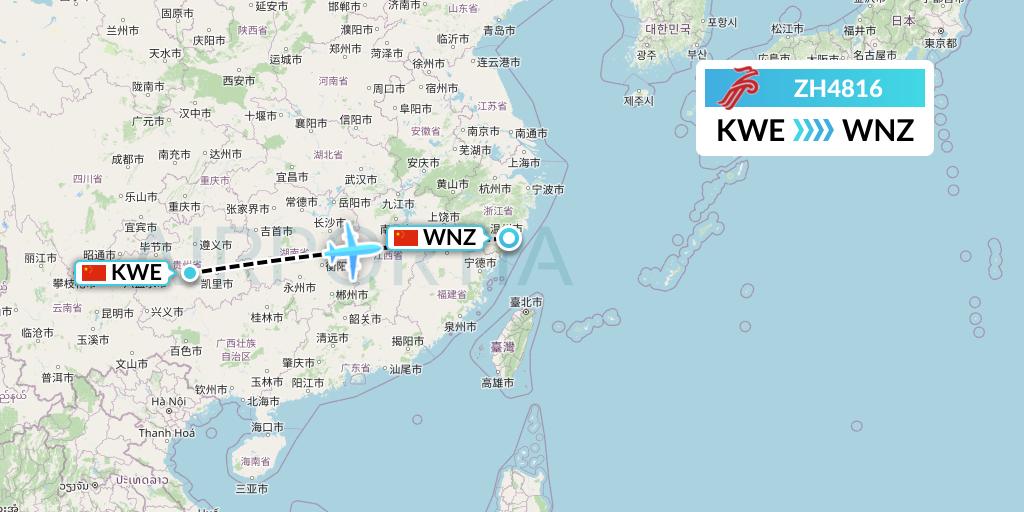 ZH4816 Shenzhen Airlines Flight Map: Guiyang to Wenzhou