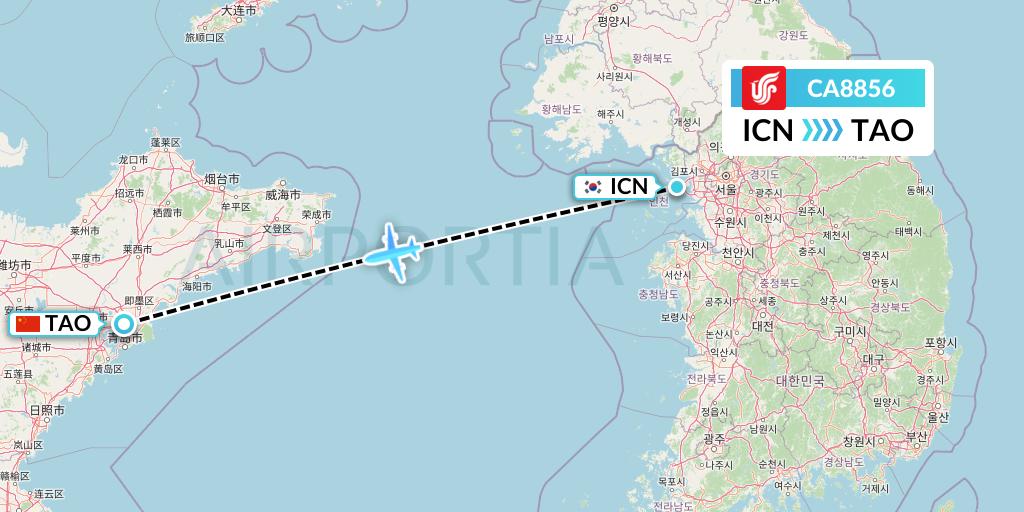 CA8856 Air China Flight Map: Seoul to Qingdao