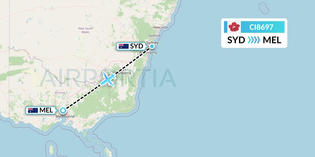 CI8697 China Airlines Flight Map: Sydney to Melbourne