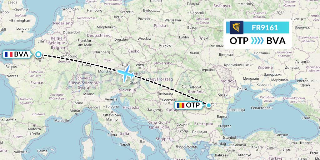 FR9161 Ryanair Flight Map: Bucharest to Paris