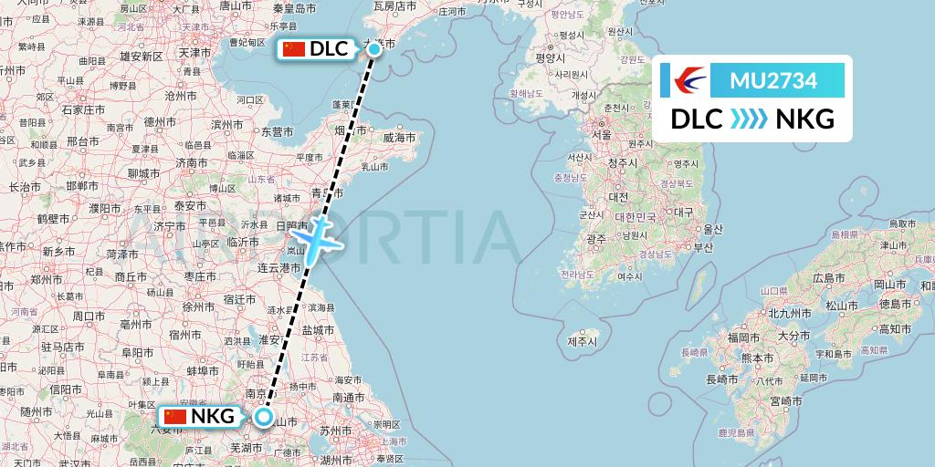 MU2734 China Eastern Airlines Flight Map: Dalian to Nanjing