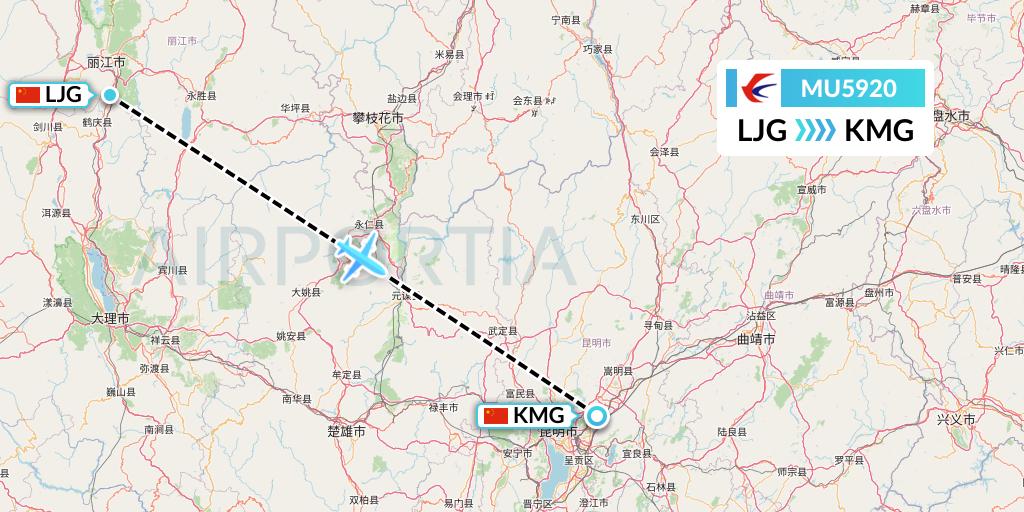 MU5920 China Eastern Airlines Flight Map: Lijiang to Kunming