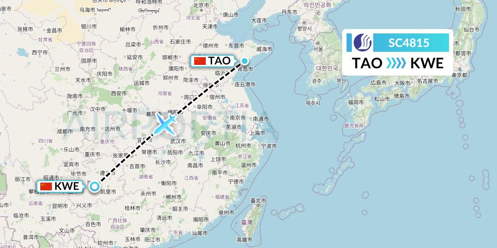 SC4815 Shandong Airlines Flight Map: Qingdao to Guiyang