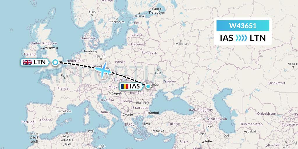 W43651 Wizz Air Malta Flight Map: Iasi to London