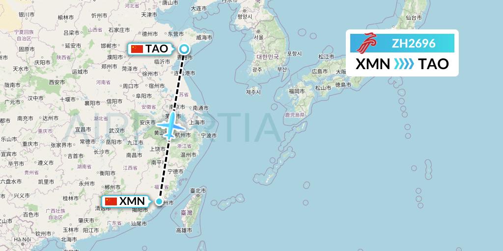 ZH2696 Shenzhen Airlines Flight Map: Xiamen to Qingdao