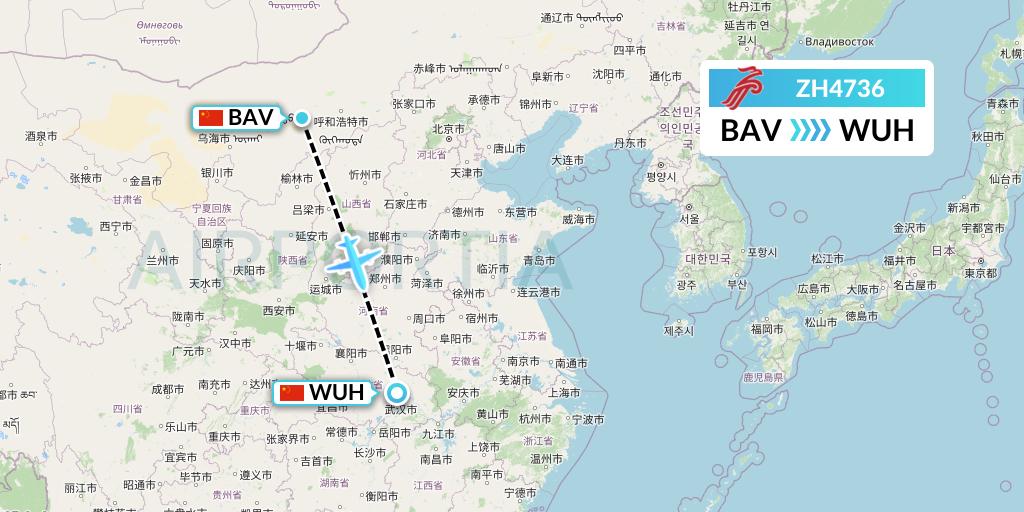 ZH4736 Shenzhen Airlines Flight Map: Baotou to Wuhan