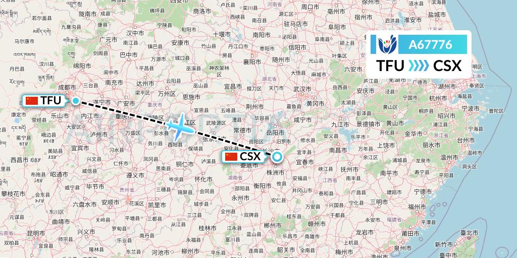 A67776 Hongtu Airlines Flight Map: Chengdu to Changsha