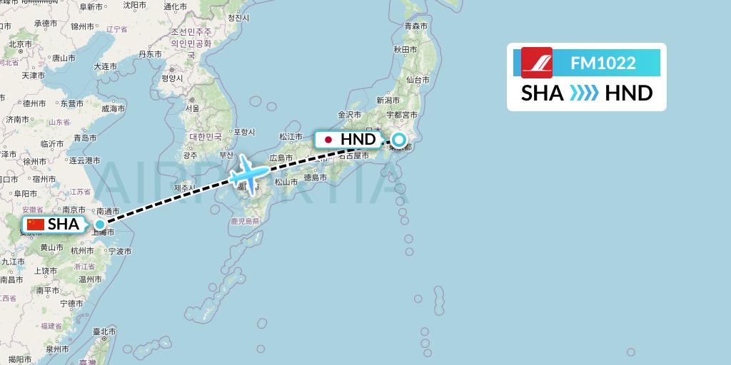 FM1022 Shanghai Airlines Flight Map: Shanghai to Tokyo