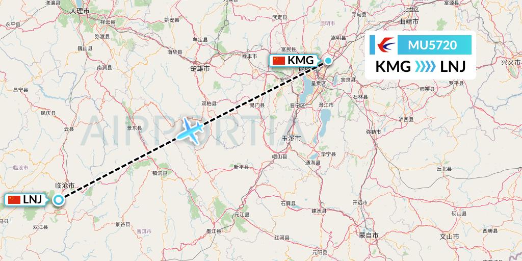 MU5720 China Eastern Airlines Flight Map: Kunming to Lincang