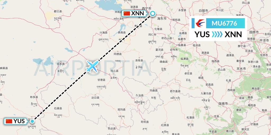 MU6776 China Eastern Airlines Flight Map: Yushu to Xining