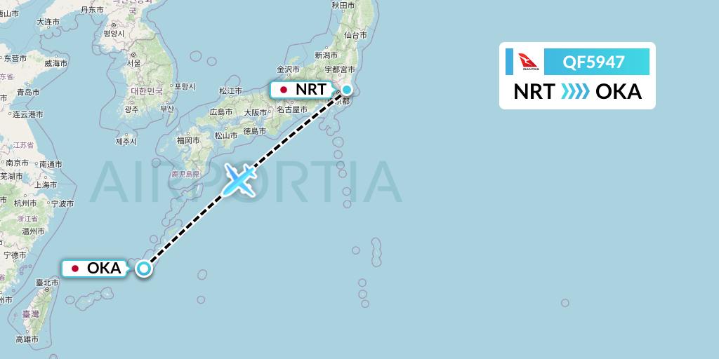 QF5947 Qantas Flight Map: Tokyo to Naha