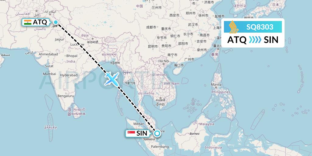 SQ8303 Singapore Airlines Flight Map: Amritsar to Singapore