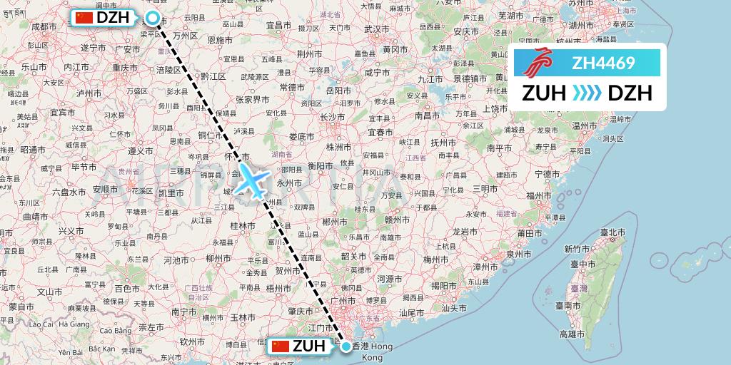 ZH4469 Shenzhen Airlines Flight Map: Zhuhai to Dazhou