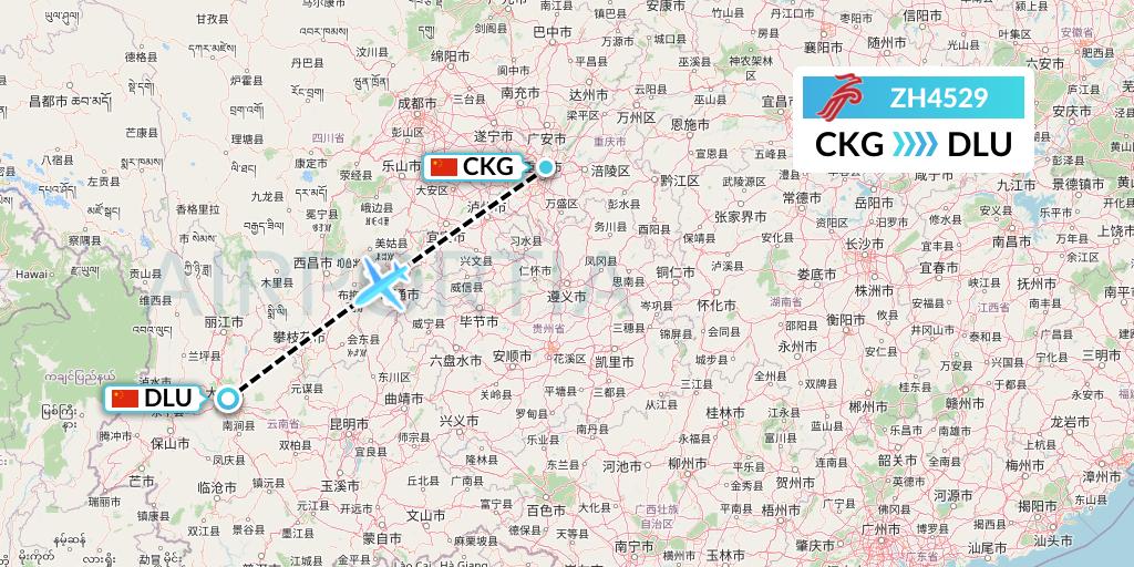 ZH4529 Shenzhen Airlines Flight Map: Chongqing to Dali