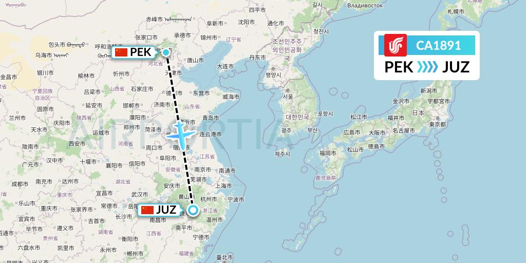 CA1891 Air China Flight Map: Beijing to Quzhou