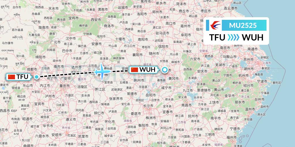 MU2525 China Eastern Airlines Flight Map: Chengdu to Wuhan