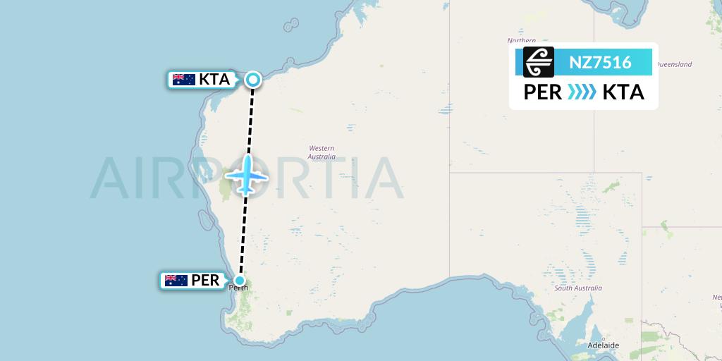 NZ7516 Air New Zealand Flight Map: Perth to Karratha