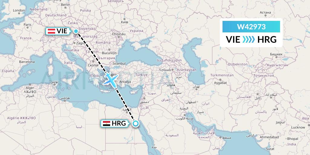 W42973 Wizz Air Malta Flight Map: Vienna to Hurghada