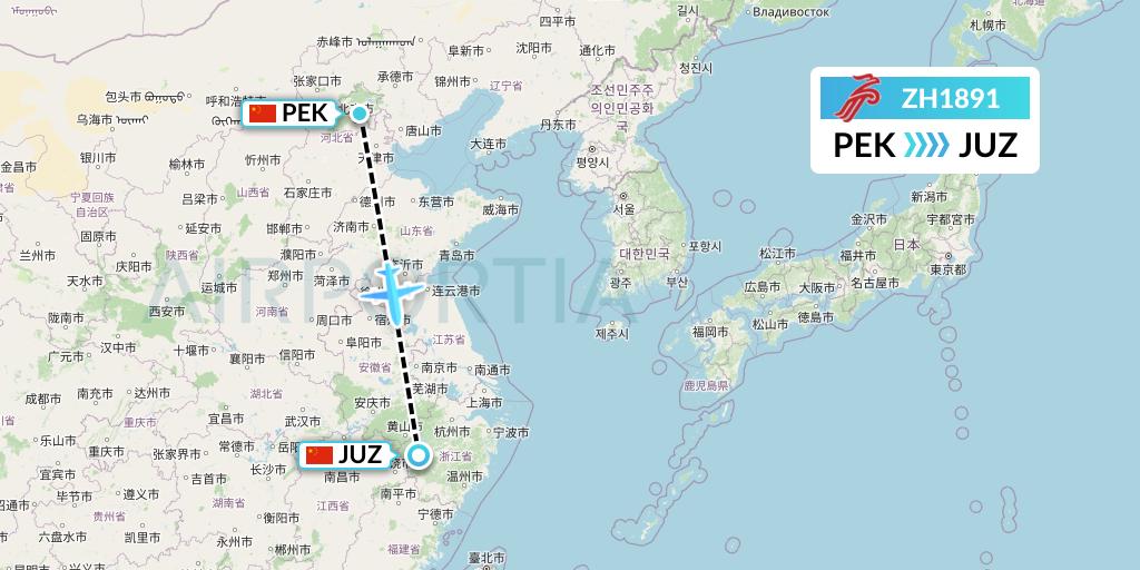 ZH1891 Shenzhen Airlines Flight Map: Beijing to Quzhou