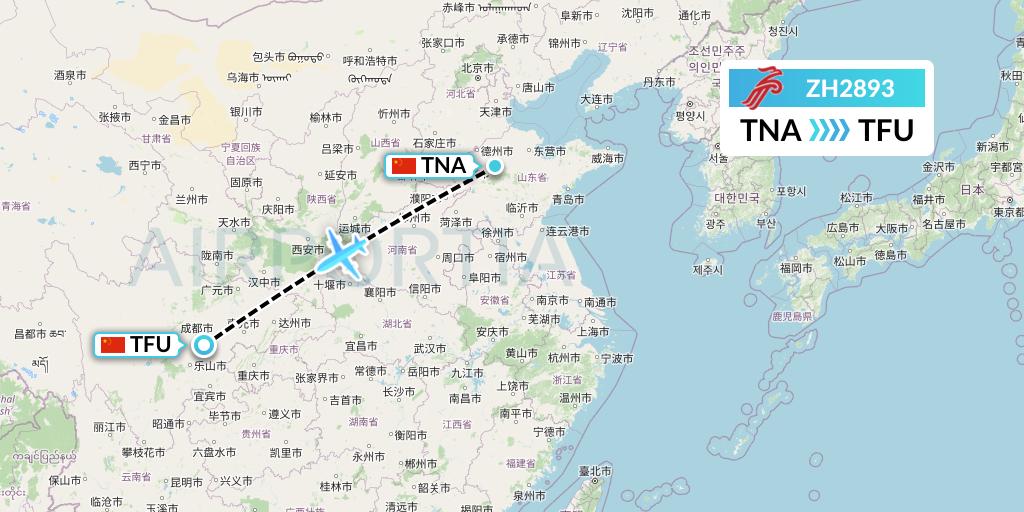 ZH2893 Shenzhen Airlines Flight Map: Jinan to Chengdu