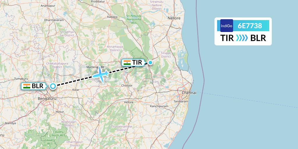 6E7738 IndiGo Airlines Flight Map: Tirupati to Bangalore