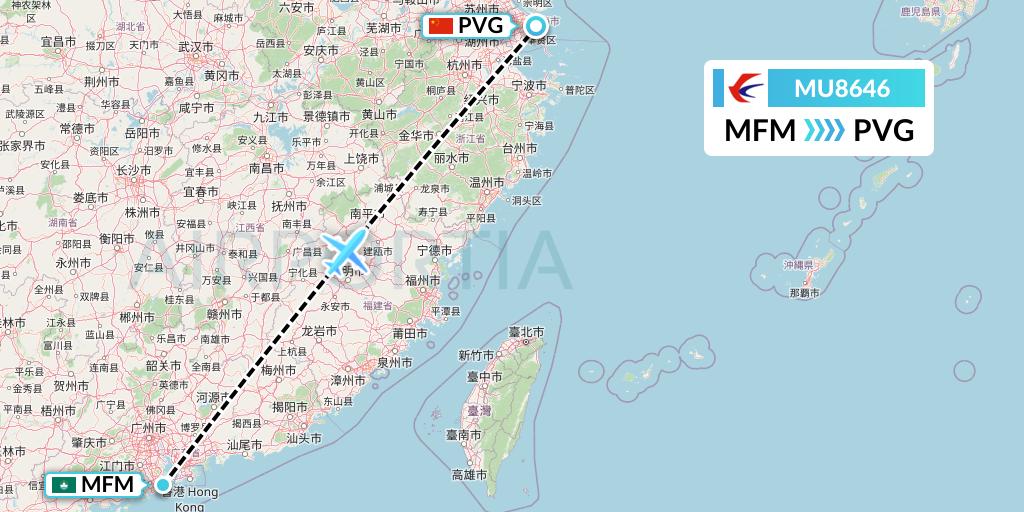MU8646 China Eastern Airlines Flight Map: Macau to Shanghai