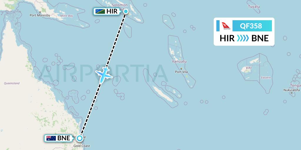 QF358 Qantas Flight Map: Honiara to Brisbane