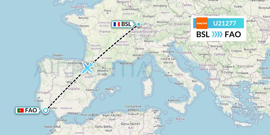 U21277 EasyJet Flight Map: Basel to Faro