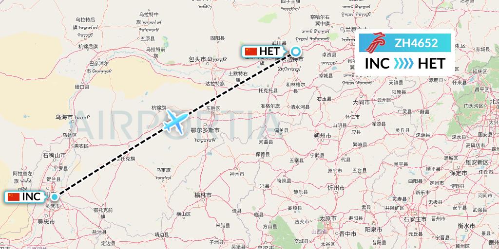 ZH4652 Shenzhen Airlines Flight Map: Yinchuan to Hohhot
