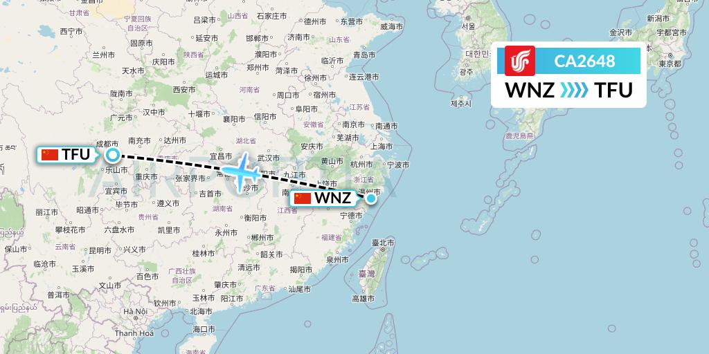 CA2648 Air China Flight Map: Wenzhou to Chengdu